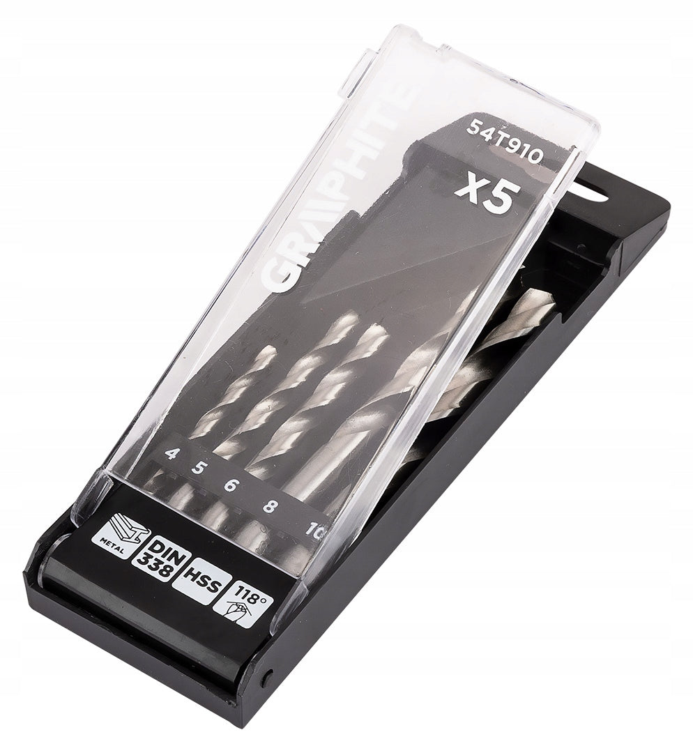 HSS Metal Drill Bits, 4 - 10 mm, Set of 5, GRAPHITE 54T910 Packaging status original