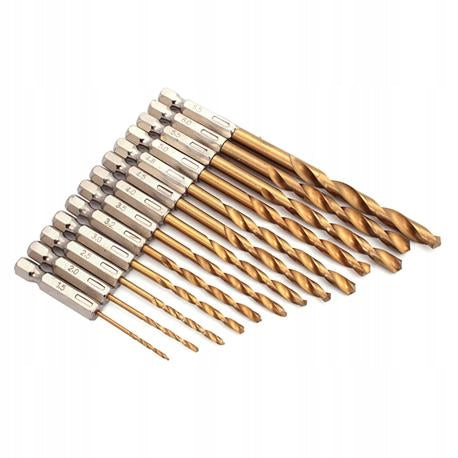 HSS Titanium Metal Screwdriver Drill Bits 13 Pieces 1/4' Handle
