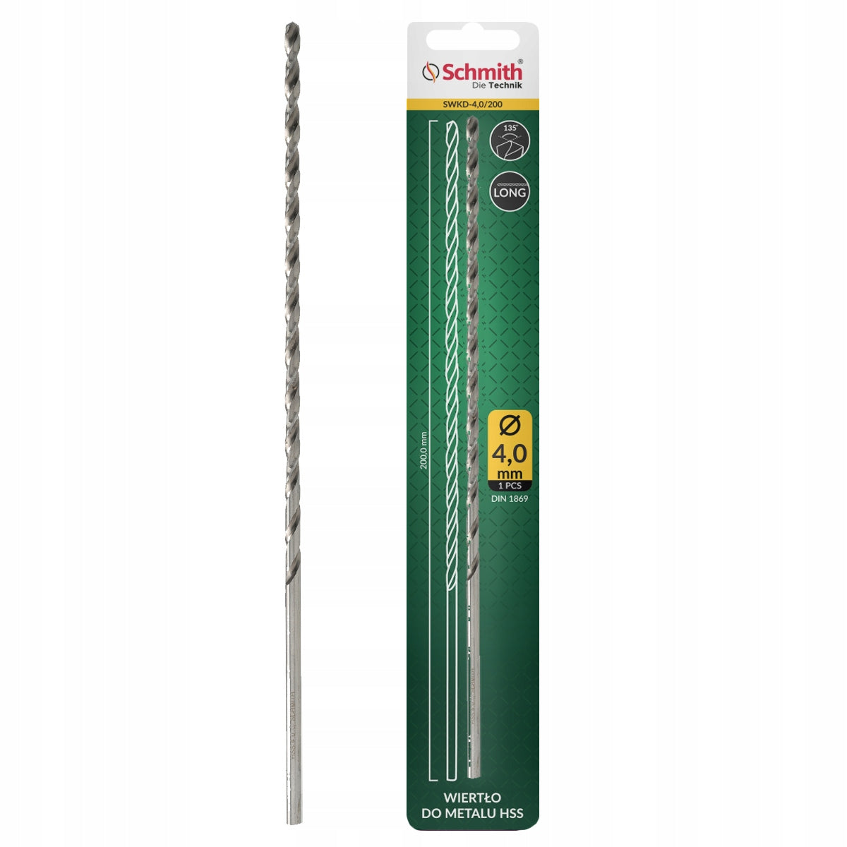 HSS cast iron steel metal drill bit DIN 1869 long 4/200 mm Schmith