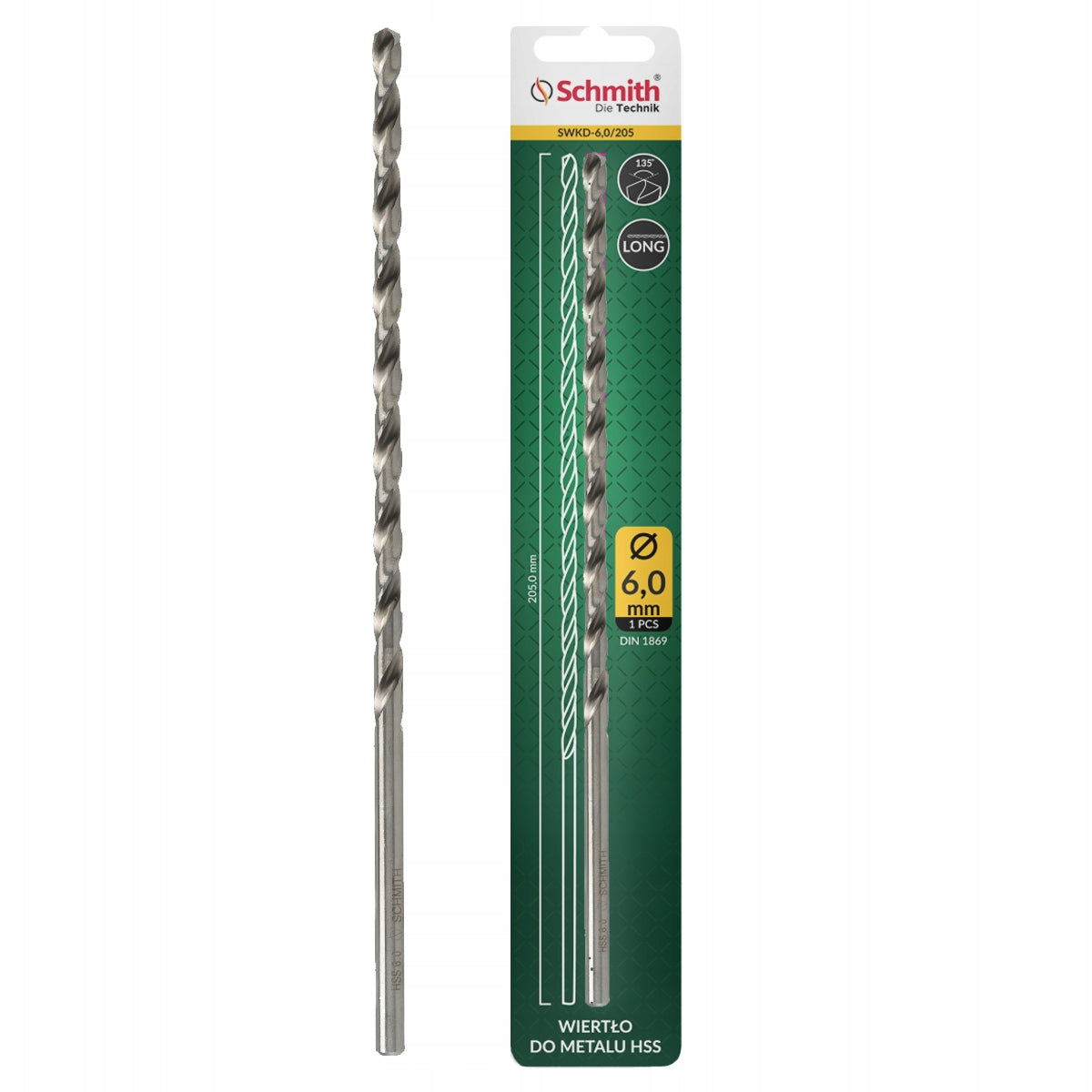 HSS cast iron steel metal drill bit DIN 1869 long 6/205 mm Schmith