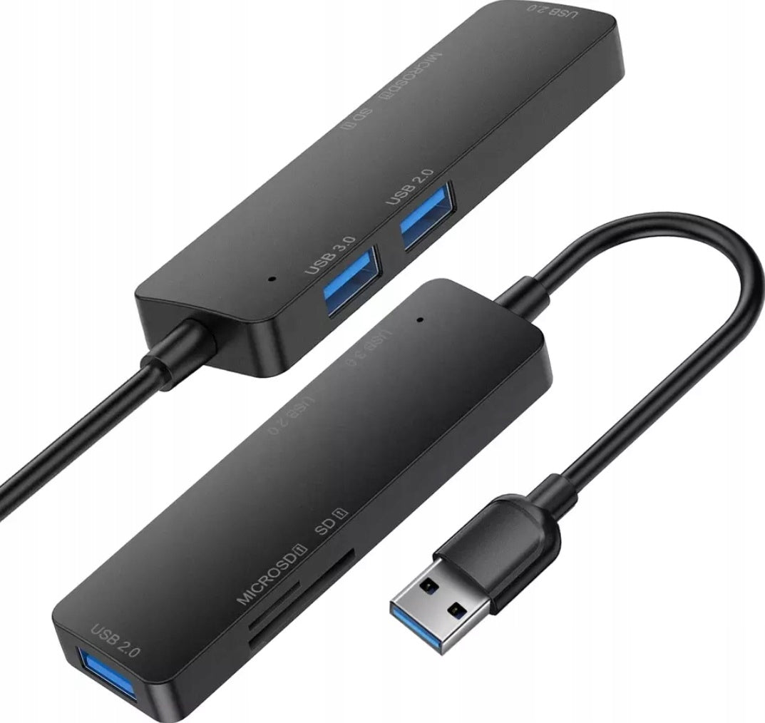 HUB 4in1 USB Adapter Splitter 3x USB 3.0 2.0 MicroSD Reader 5Gbps Black Packaging status original