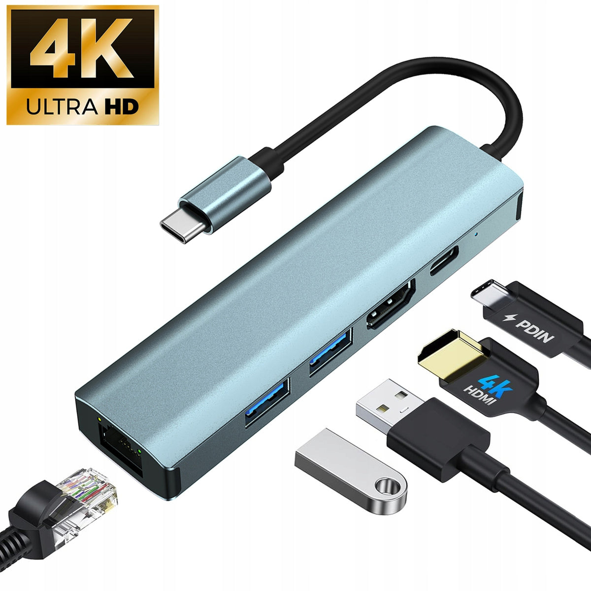 HUB 5IN1 USB-C SPLITTER ADAPTER WITH PD 100W – USB 3.0 / 2.0 ADAPTER Packaging status original