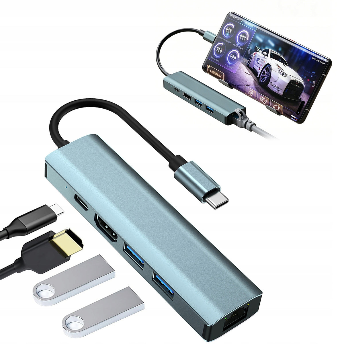 HUB 5IN1 USB-C SPLITTER ADAPTER WITH PD 100W – USB 3.0 / 2.0 ADAPTER