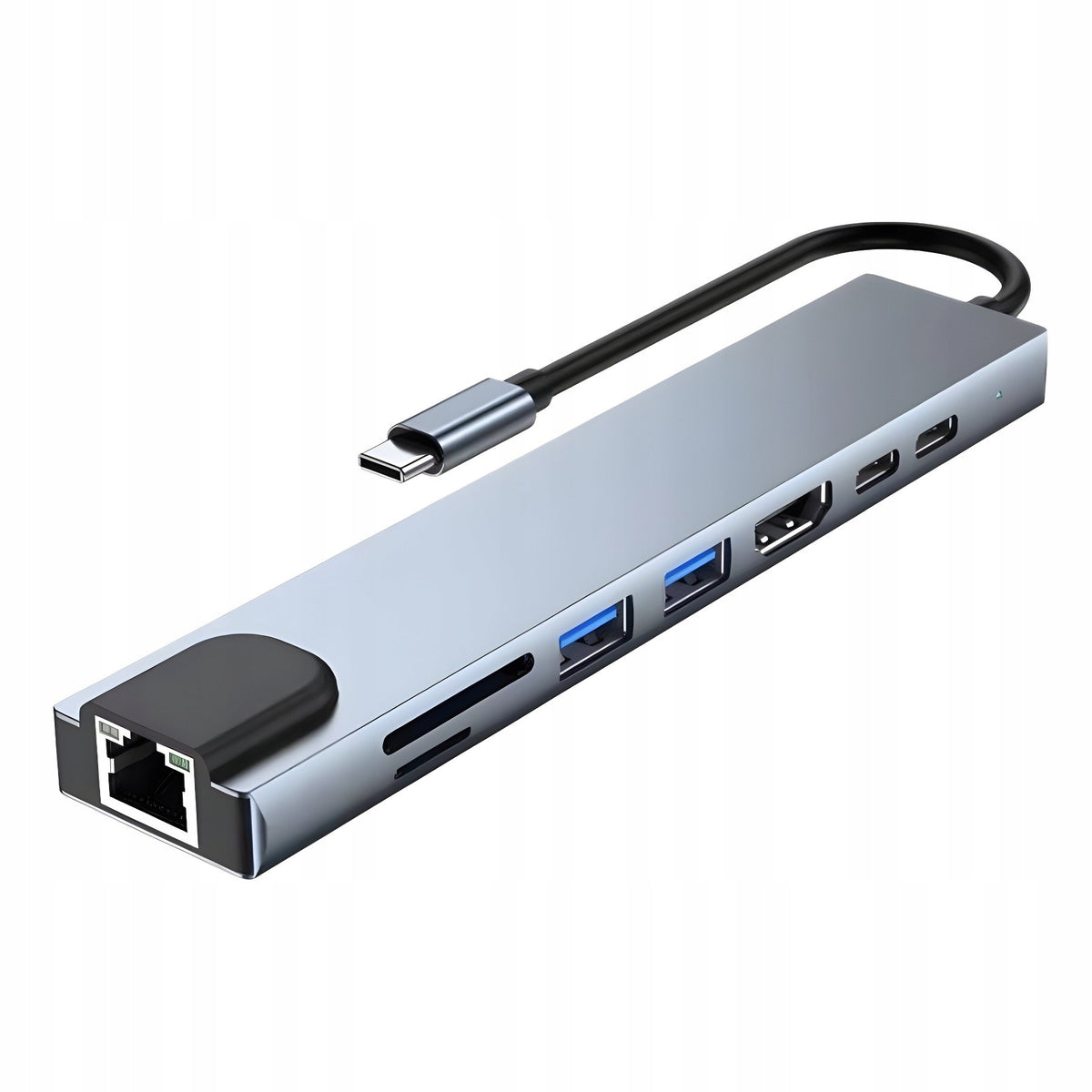 HUB 8in1 USB-C Adapter – Aluminum HDMI, USB, RJ45, USB-C, Docking Station Packaging status original