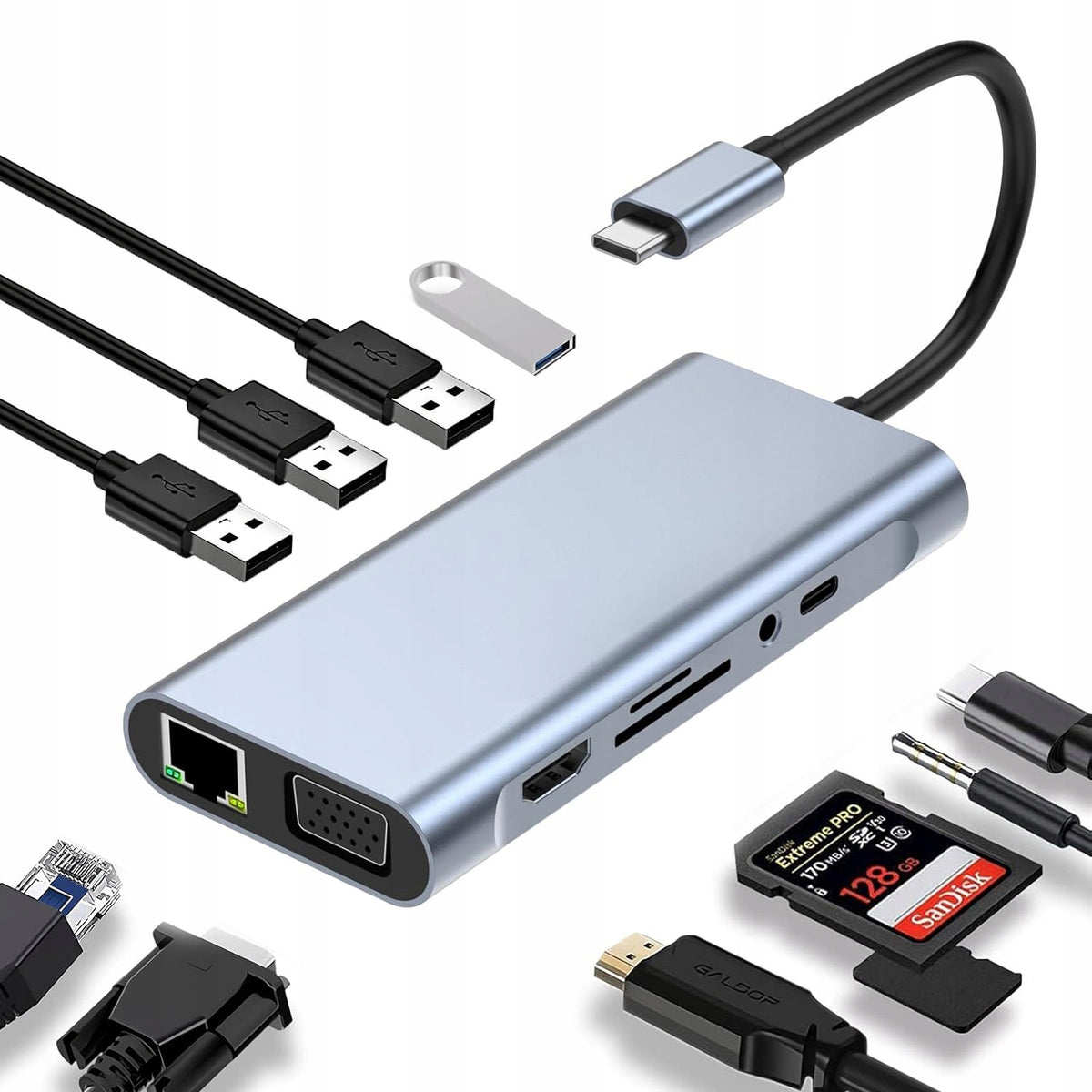 HUB ADAPTER 11IN1 USB-C SPLITTER – ADAPTER WITH HDMI 4K, USB 3.0 AND PD