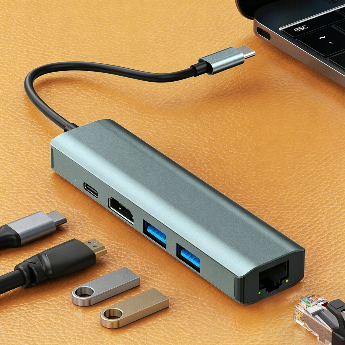 HUB ADAPTER 5 IN1 USB-C USB ADAPTER 3.0 / 2.0 PD 100W LAN RJ45 Manufacturer no brand