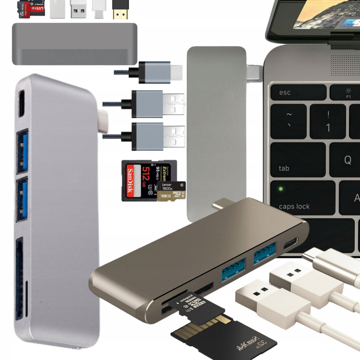 HUB ADAPTER 5IN1 USB-C TYPE USB 3.0 READER SD/TF