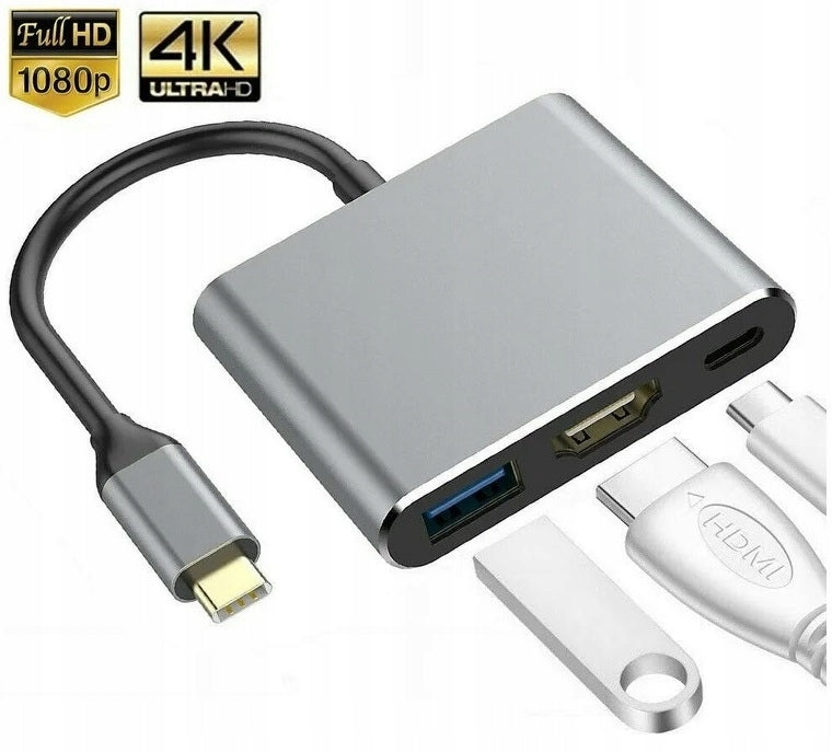 HUB ADAPTER SPLITTER 3in1 USB-C HDMI 4K USB 3.2 SD PD 100W Macbook Laptop