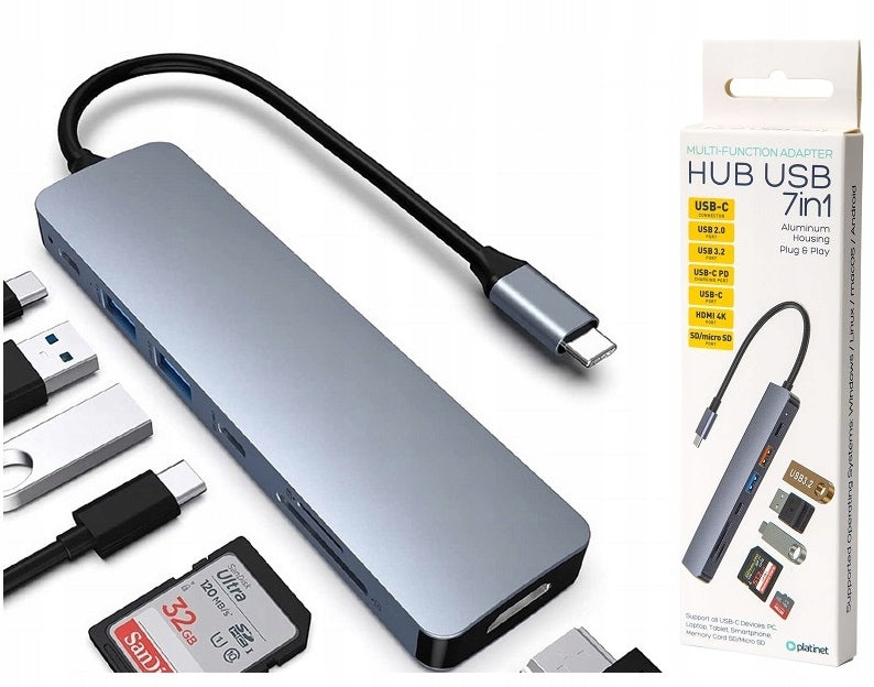 HUB ADAPTER SPLITTER 7in1 USB-C HDMI 4K USB 3.2 SD PD 100W Macbook Laptop