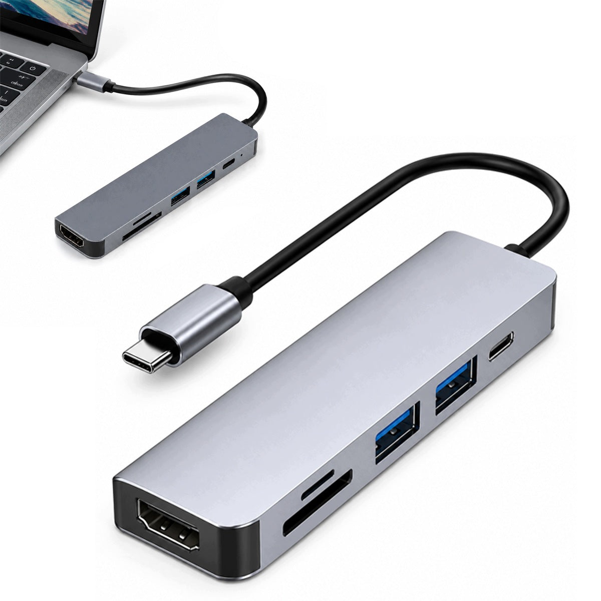 HUB ADAPTER SPLITTER USB-C 6W1 2X USB HDMI 4K USB-C PD 100W
