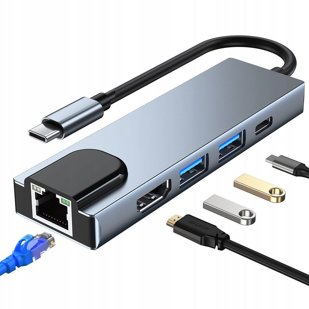 HUB ADAPTER USB-A TYPE-C HDMI ETHERNET LAN RJ-45 SPLITTER Manufacturer code 9589046919312