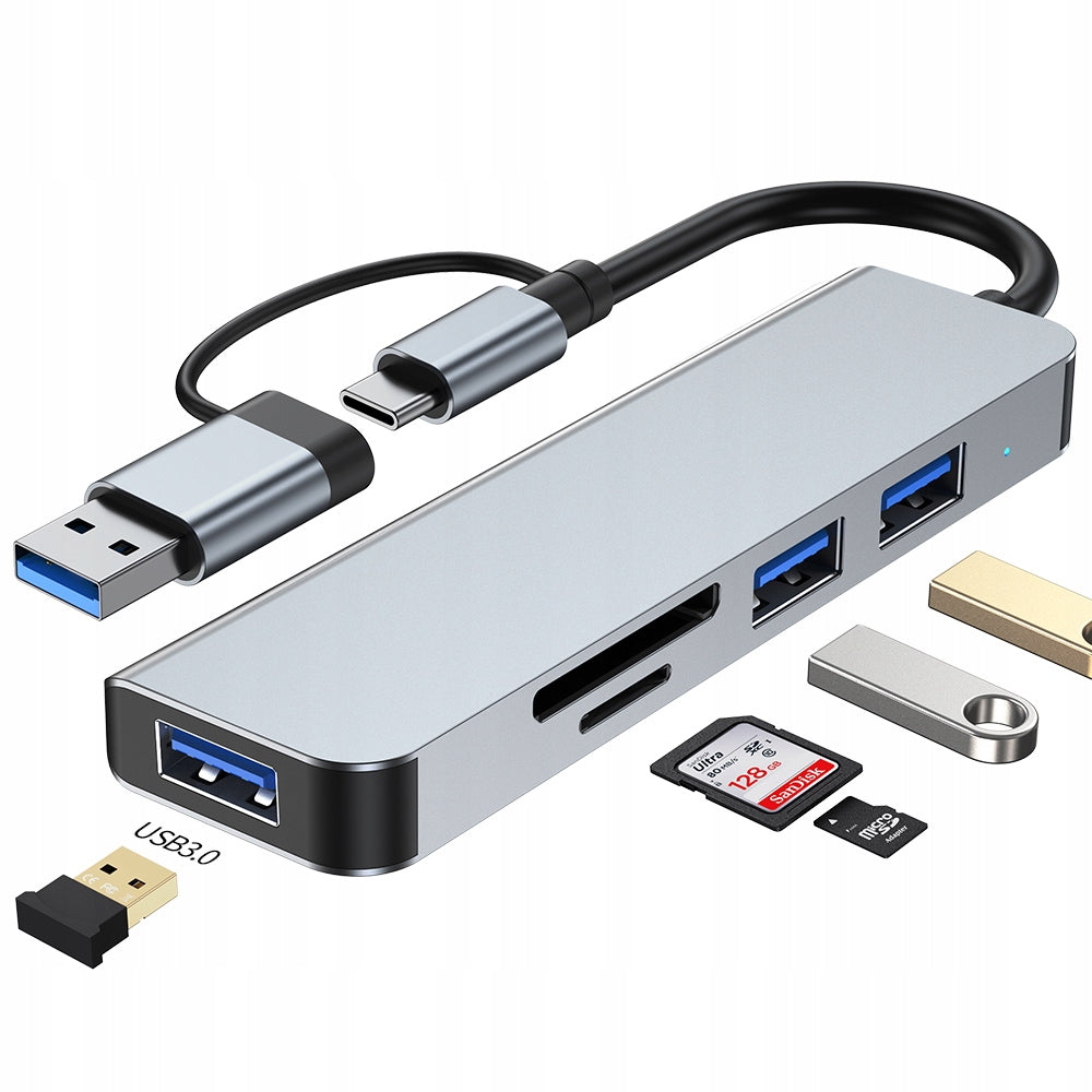 HUB ADAPTER USB-C 5in1 3xUSB 3.0 microSDHC card reader