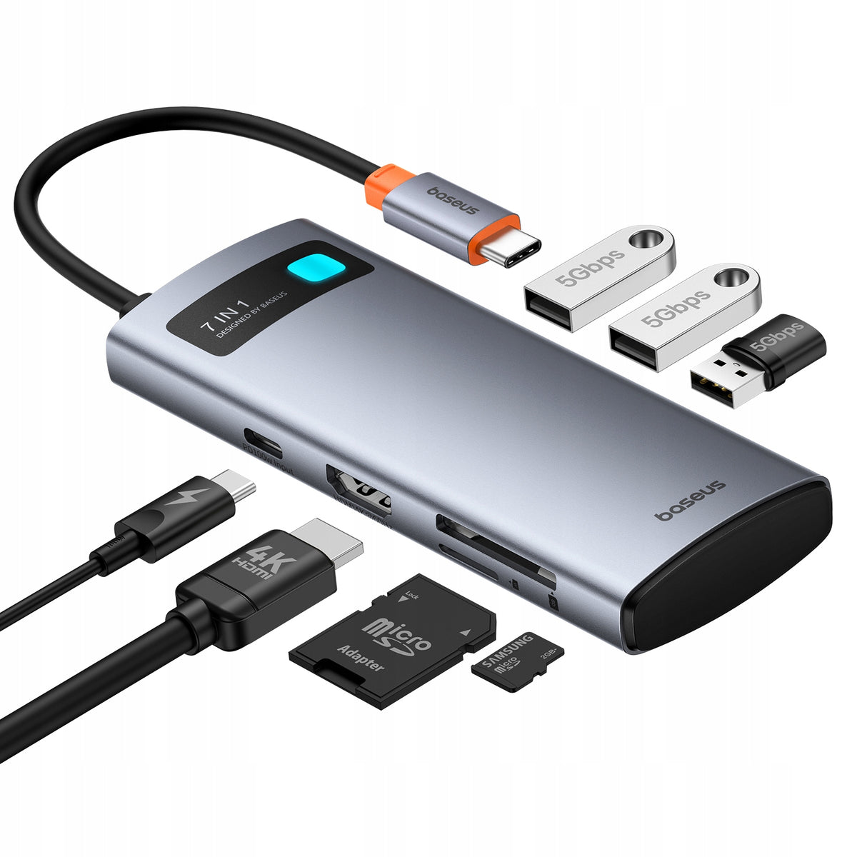HUB ADAPTER USB-C BASEUS 7in1 HDMI 4K 60Hz 3x USB 3.0 USB-C PD SD microSD
