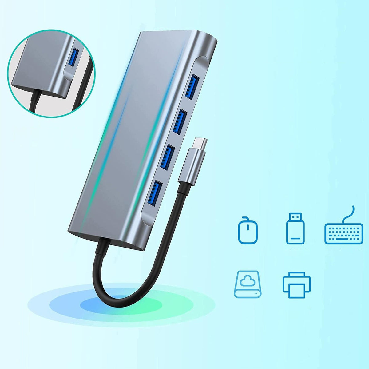 HUB ADAPTER USB-C SPLITTER ALUMINUM PORT SUPPORT MULTIPLE 11W SYSTEMS Packaging status original