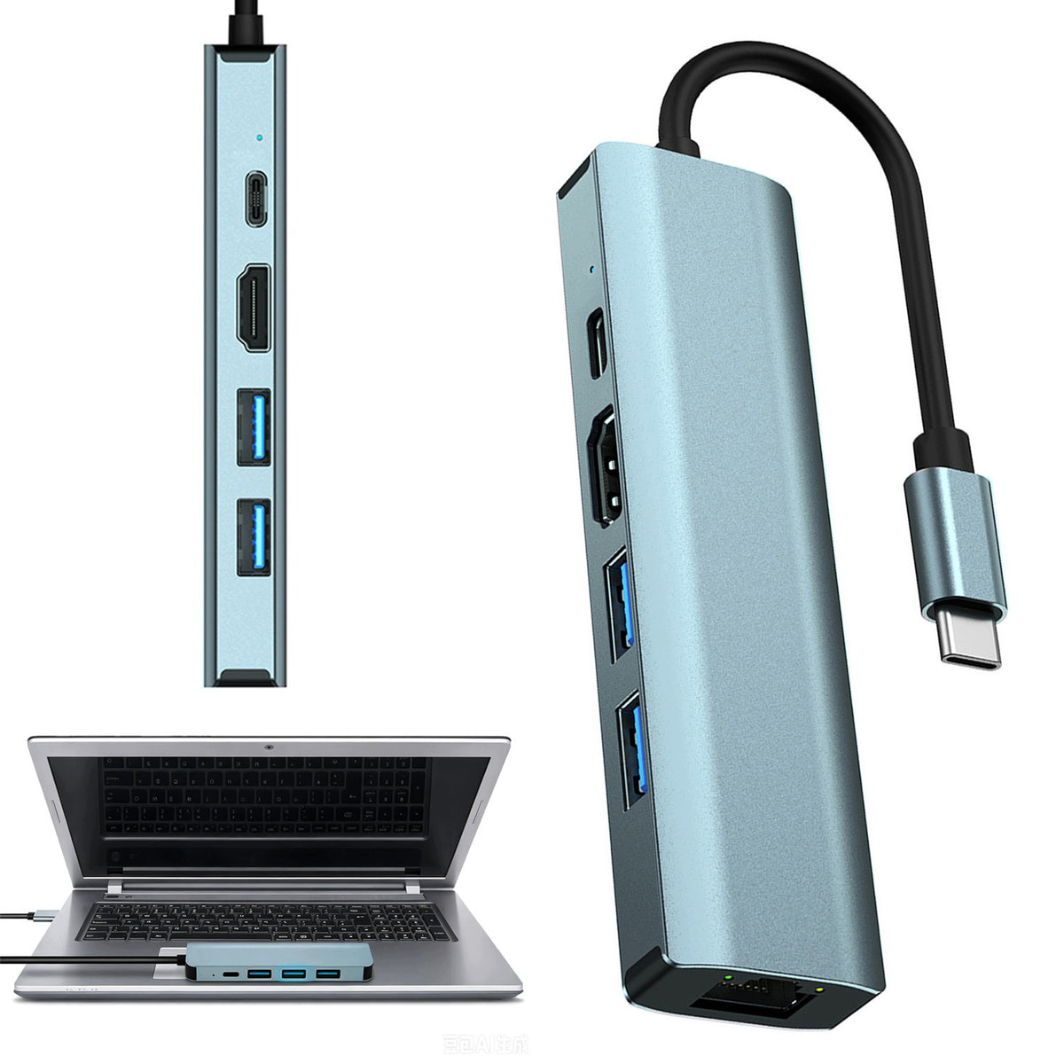 HUB ADAPTER USB-C UNIVERSAL SPLITTER DOCKING STATION WITH 100W POWER SUPPLY