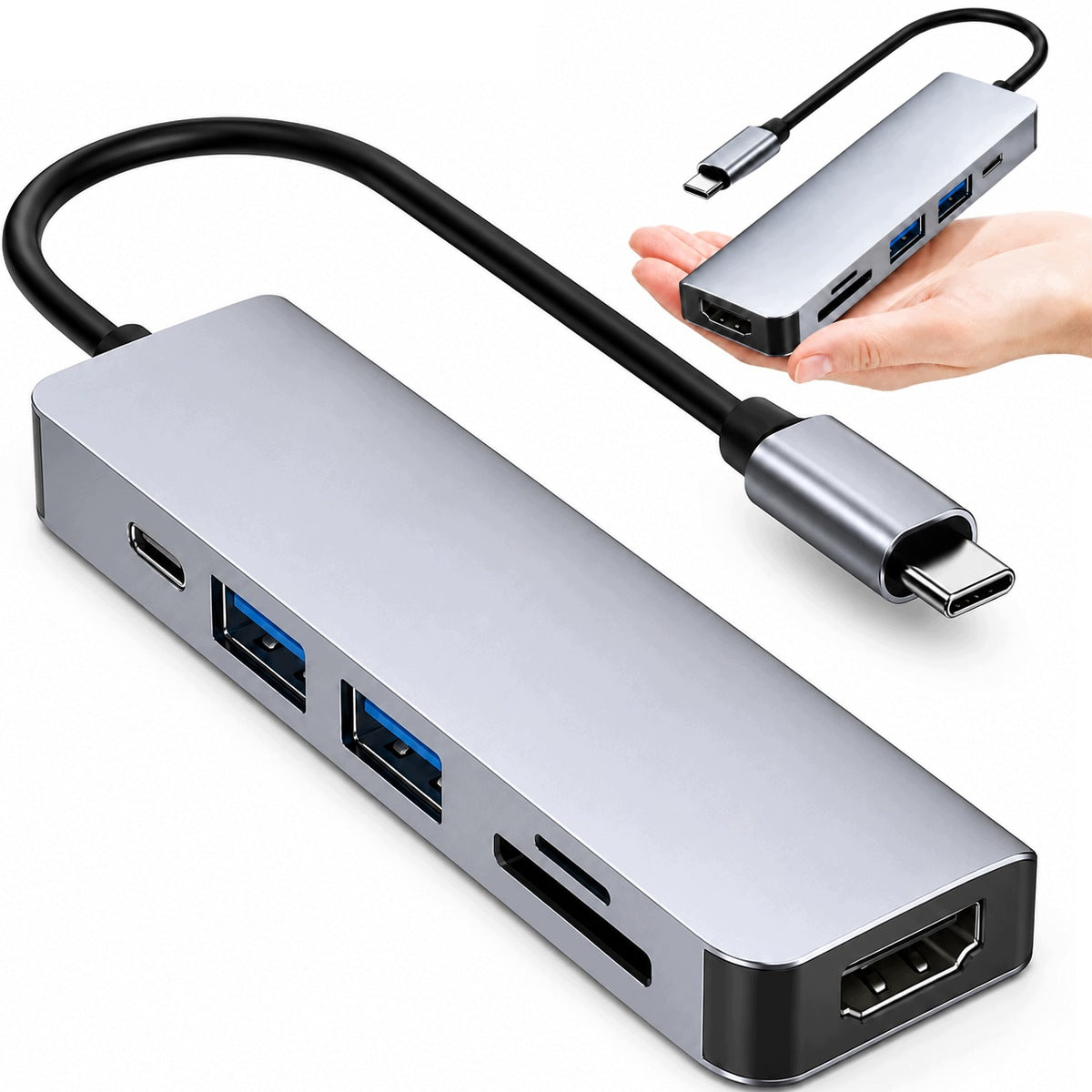 HUB Adapter 6in1 USB-C Adapter 2x USB 3.0 PD HDMI 4K SD SD/TF