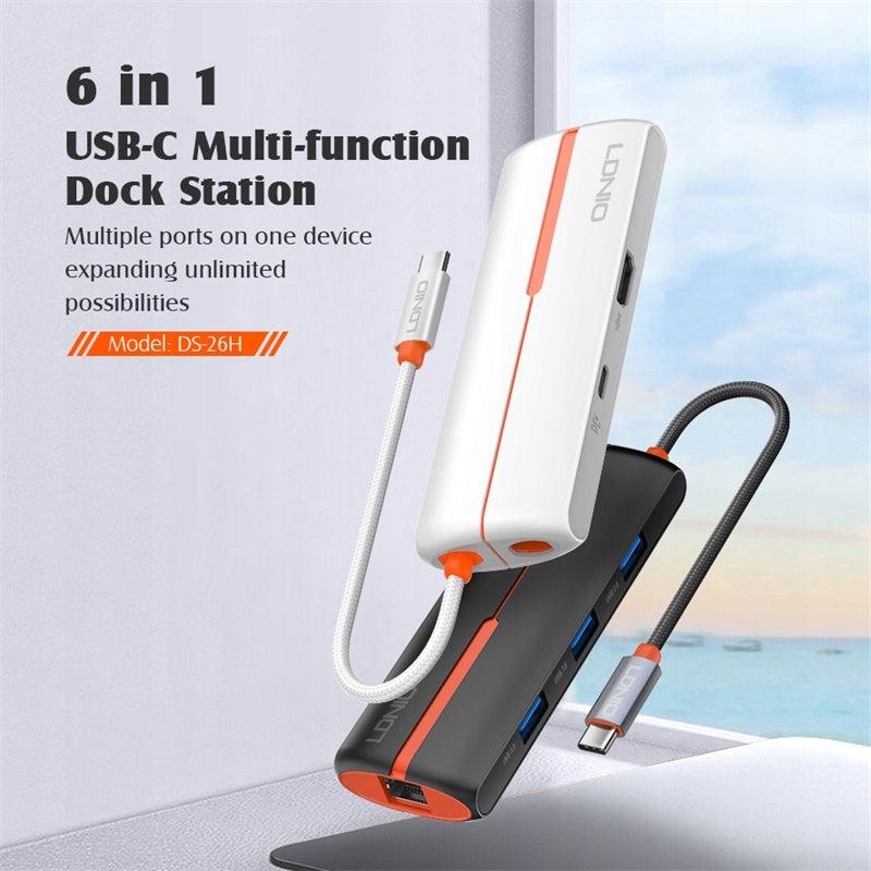 HUB Adapter 6in1 USB-C Splitter Adapter USB 3.0 HDMI PD RJ45 Black Manufacturer LDNIO