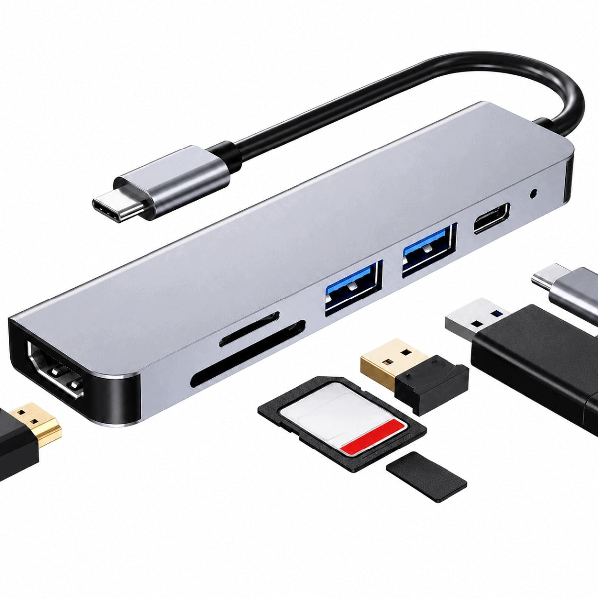 HUB Adapter 6in1 USB-C USB 3.0 PD HDMI 4K SD TF Adapter