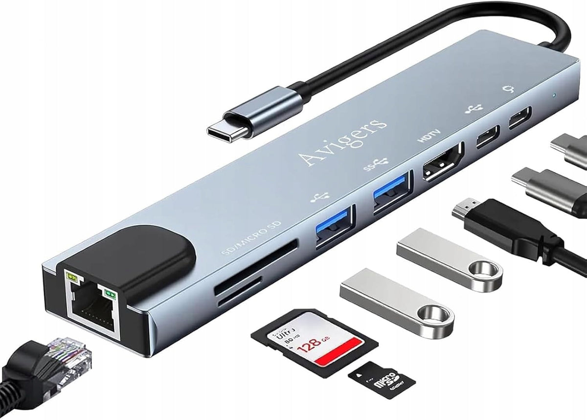 HUB Adapter USB C 8 in 1 100W HDMI RJ45