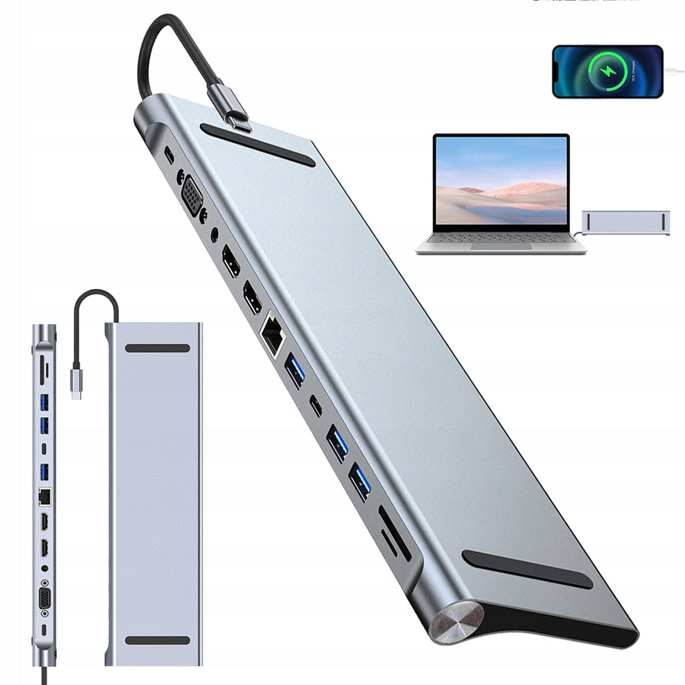 HUB DOCK 12IN1 TYPE-C HDMI 4K FOR LAPTOP MACBOOK PC PRACTICAL
