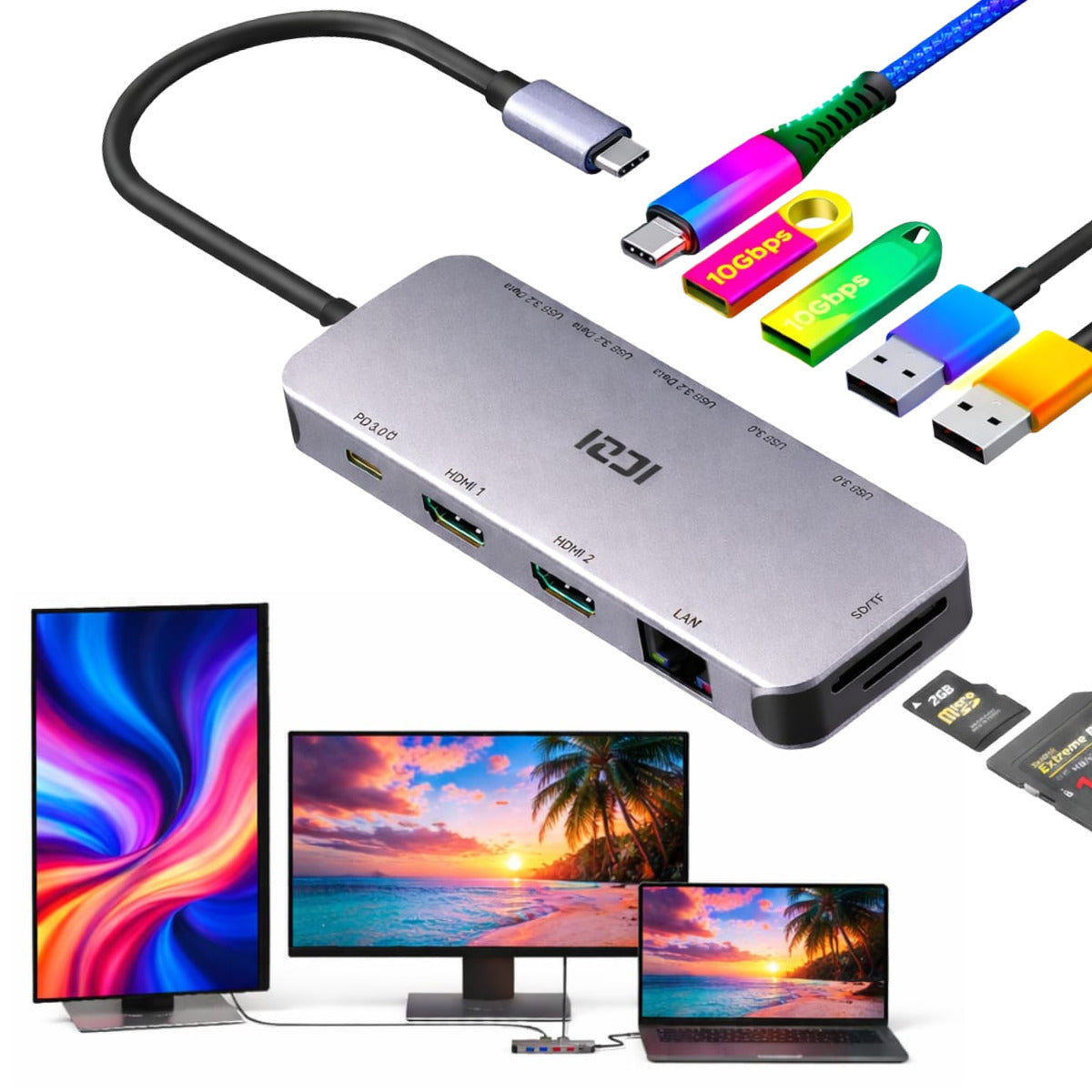 HUB DOCKING STATION FOR 2 MONITORS UP TO 2 PC PROMPTS LAPTOP USB-C