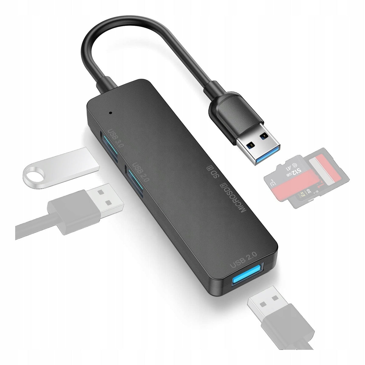 HUB Docking Station 4in1 USB 3.0 2.0 5Gbps MicroSD Reader 5Gbps Black