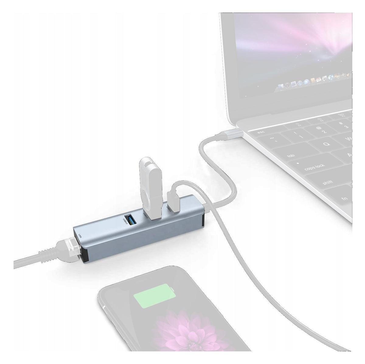 HUB Docking Station USB-C LAN Ethernet Adapter RJ45 Gigabit 1000 Mbps