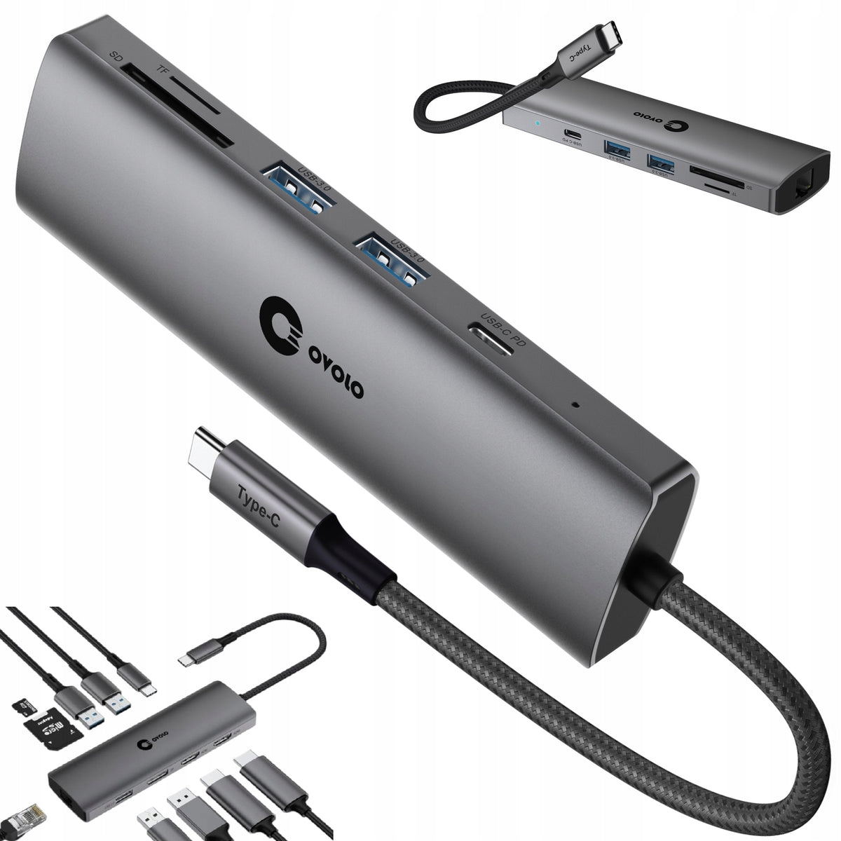 HUB Dual USB-C Monitor for Huawei Laptop 2xHDMI 4K DisplayPort LAN Ethernet