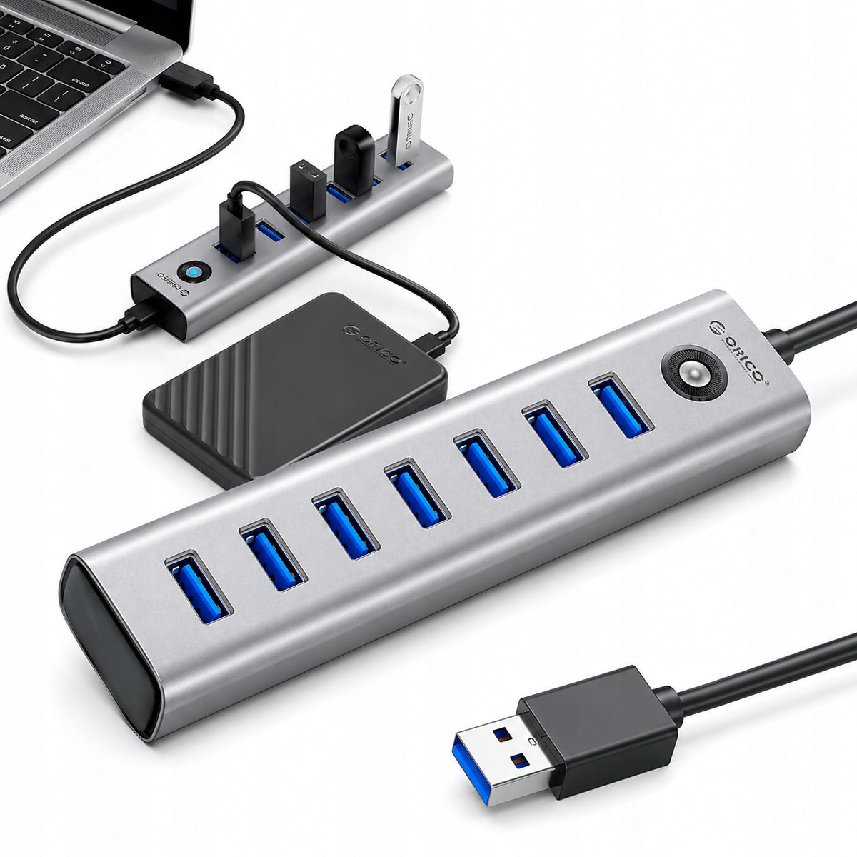 HUB MULTIFUNCTION ADAPTER 7x USB-A 3.0 + USB-C 5V/3A ORICO