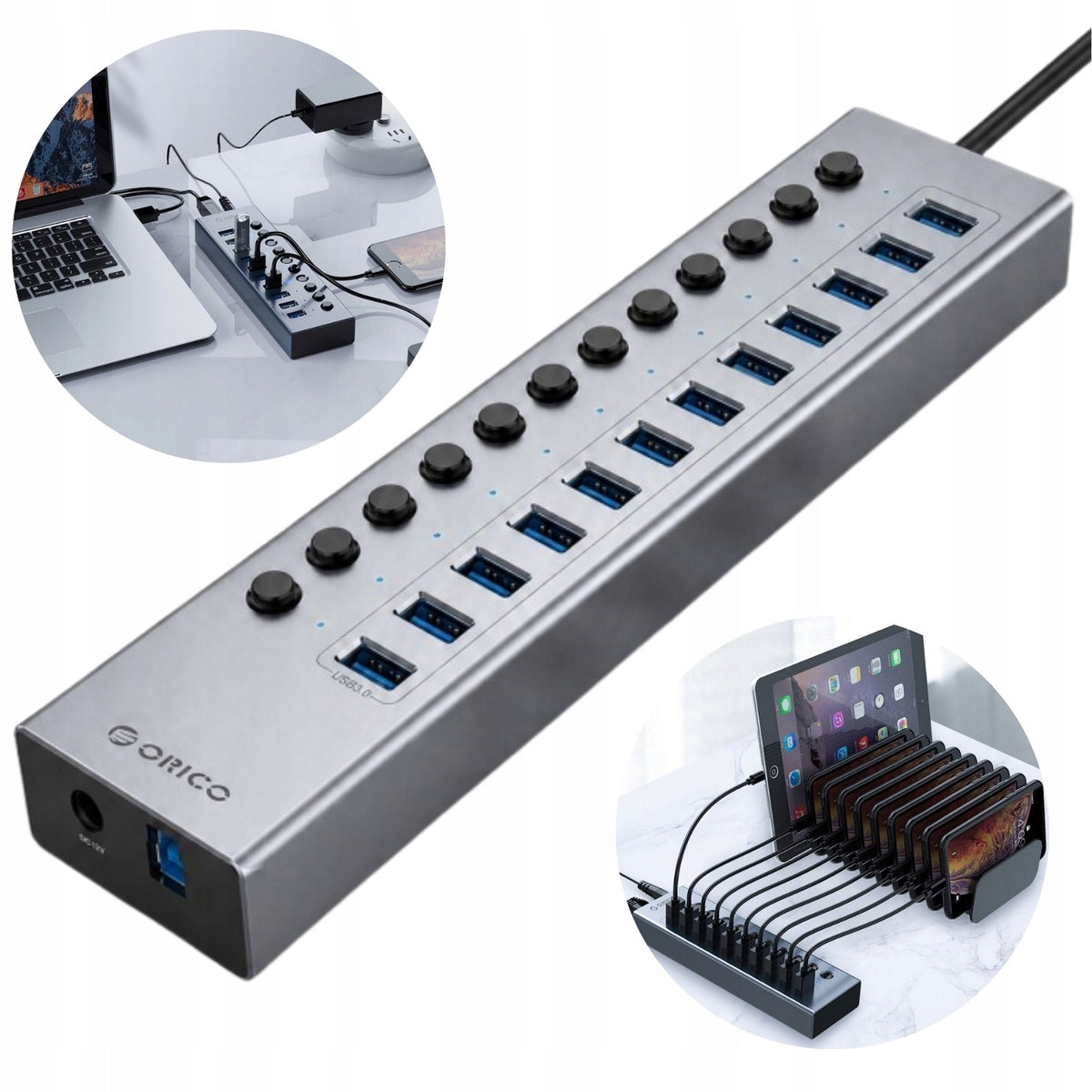HUB MULTIFUNCTIONAL ADAPATER 13in1 USB-A 3.0 WITH SWITCHES 12V 5A 60W ORICO