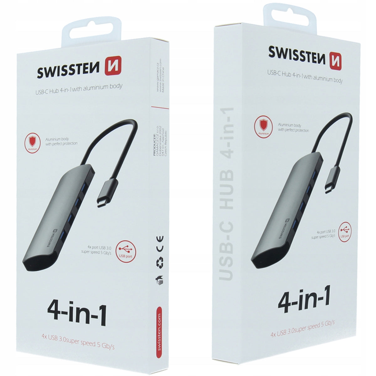 Swissten USB-C Hub 4in1 mit 4 USB 3.0 Ports / Aluminiumgehäuse 