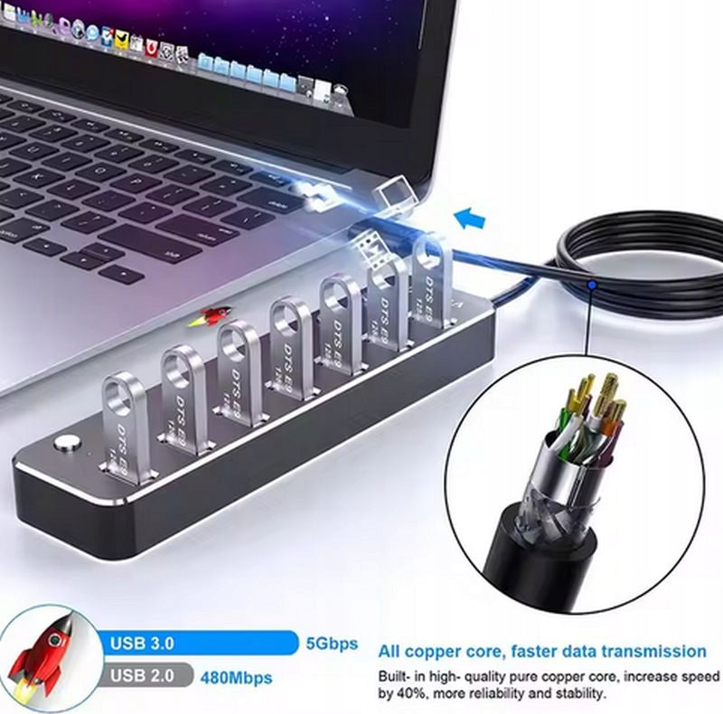 HUB SPLITTER FOR 7 X USB 3.0 WITH SWITCHES Packaging status original