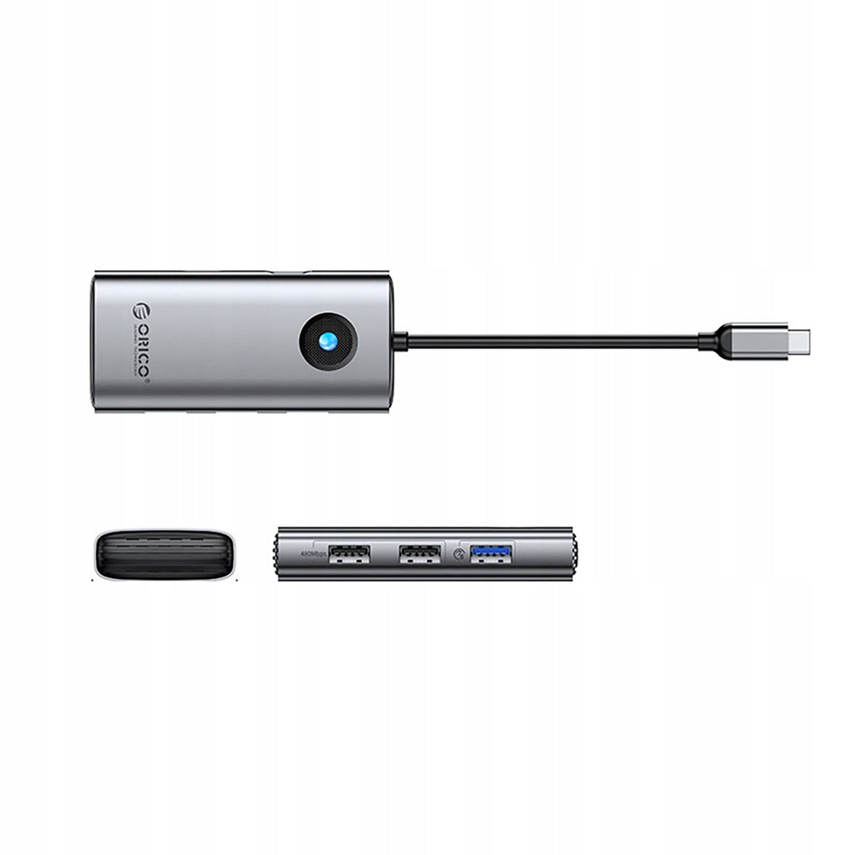 HUB SPLITTER USB-C TO USB-A USB-C PD HDMI GREY