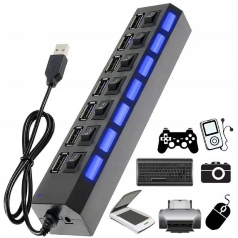 HUB SPLITTER USB X7 PORT SPLITTER WITH PORT SWITCH SWITCHES Packaging status original