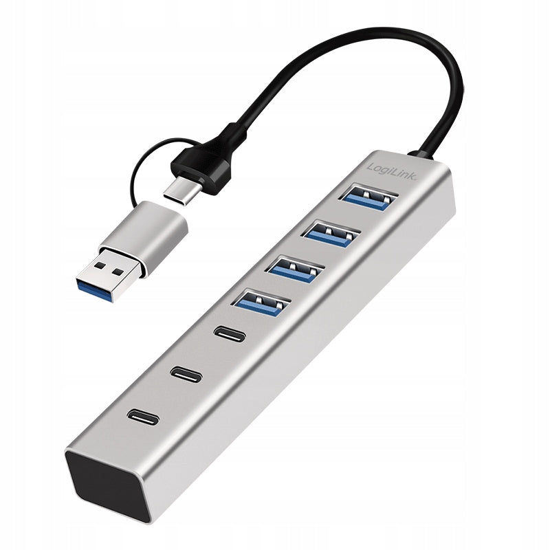 HUB USB 3.0 7 Ports 4xUSB 3xUSB C FAST 5Gb external power supply Logilink