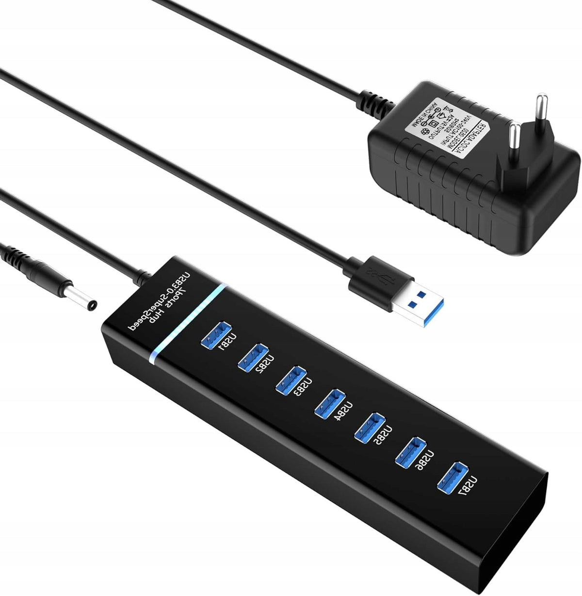 HUB USB 3 7 PORTS POWERED WITH POWER ADAPTER FOR COMPUTER AND LAPTOP