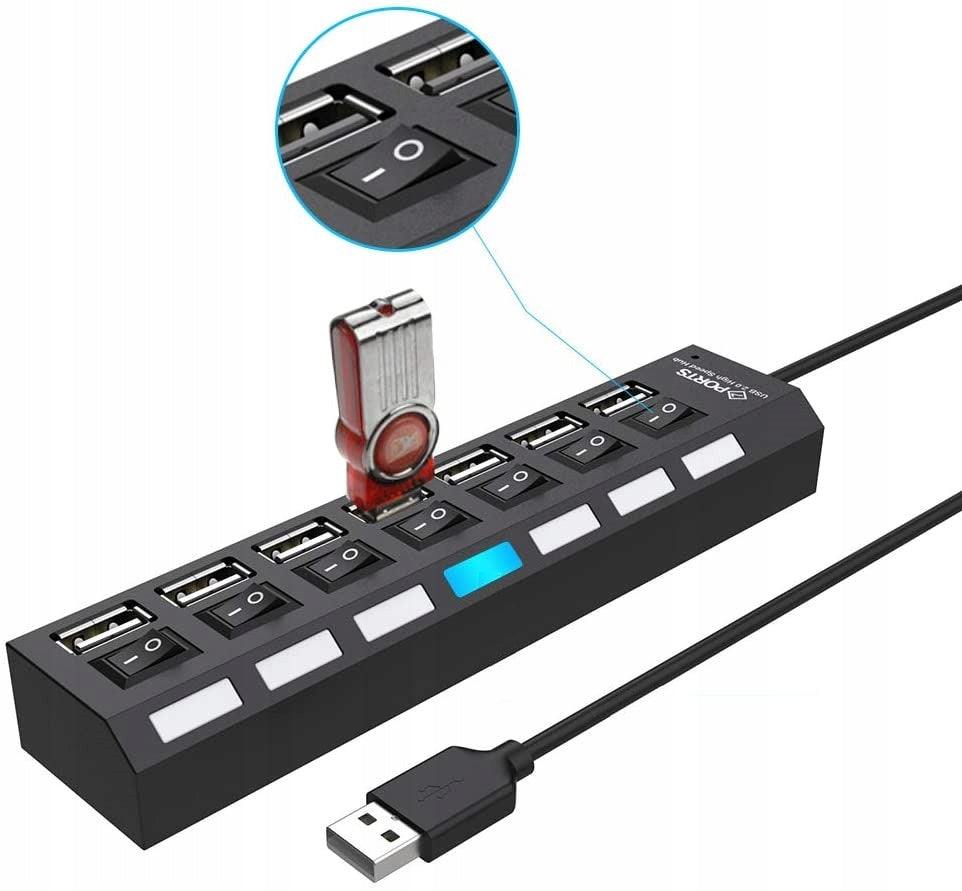 HUB USB 7 PORTS SPLITTER USB SWITCH BACKLIGHT SWITCH Manufacturer code 042194290