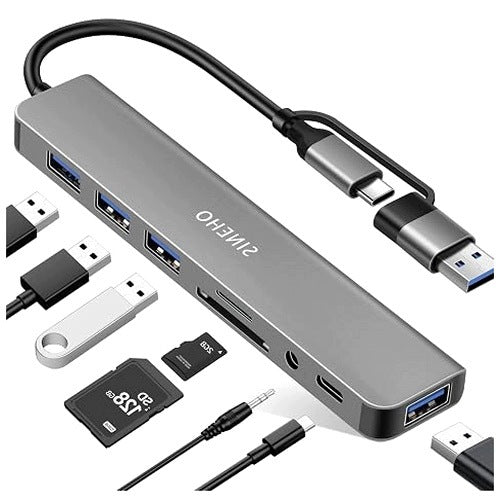 HUB USB 8IN1 WITH SD CARD READER DUAL C/A AUDIO 3 5MM for home gift