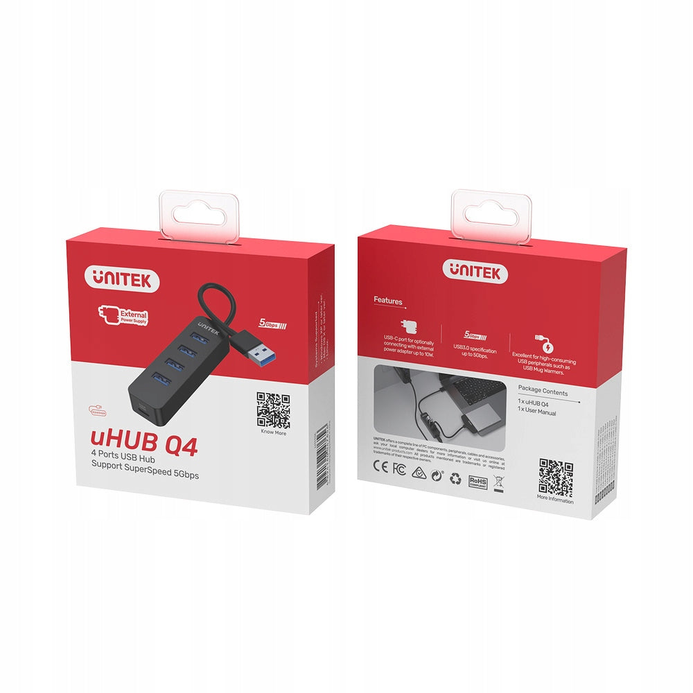 HUB USB-A Unitek H1117A 4xUSB-A 3.1, active, 10W Manufacturer code 604403326