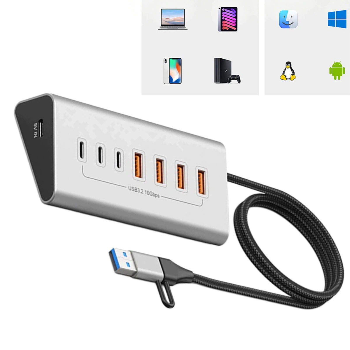 HUB USB ACTIVE 7 PORTS USB 3.2 10 Gbps SPLITTER 7in1 new