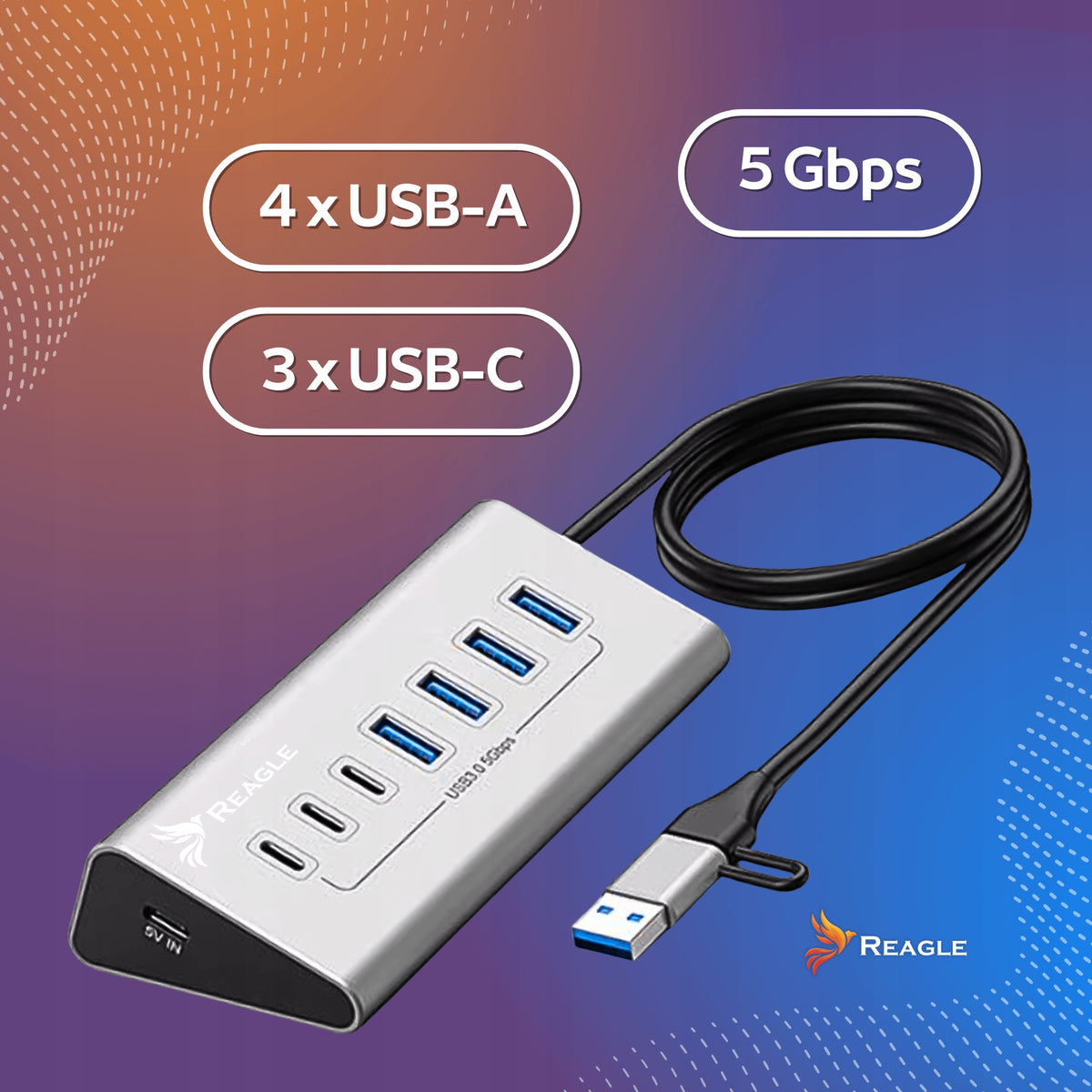 HUB USB ACTIVE 7 PORTS USB 3.2 SPLITTER 7in1 USB-C TO 36W R Packaging status original