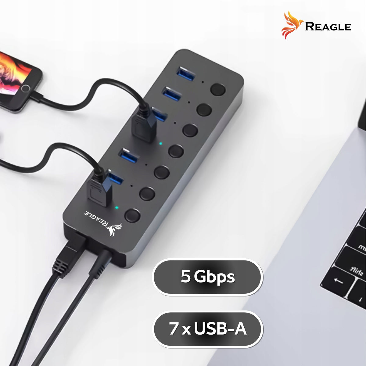 HUB USB ACTIVE SPLITTER 7 PORTS USB 3.2 POWER SUPPLY 24W Manufacturer code RHUB72A