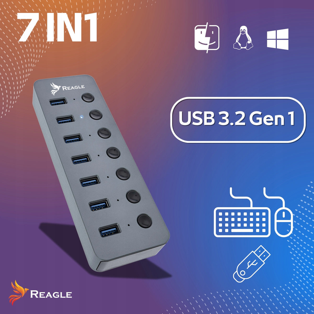 HUB USB ACTIVE SPLITTER 7 PORTS USB 3.2 POWER SUPPLY 24W Packaging status original