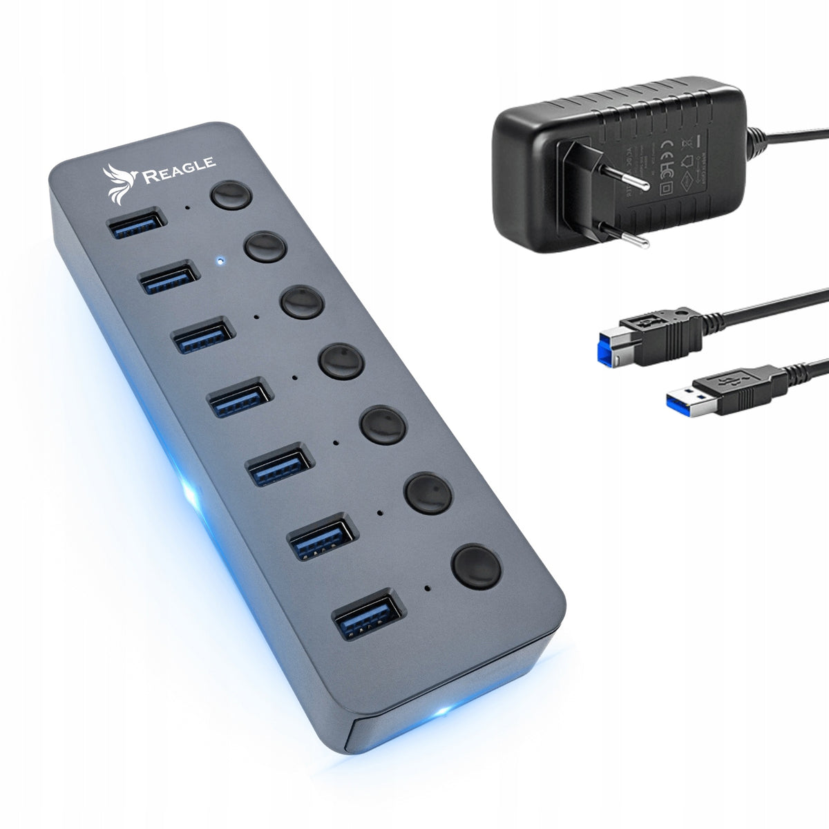 HUB USB ACTIVE SPLITTER 7 PORTS USB 3.2 POWER SUPPLY 24W