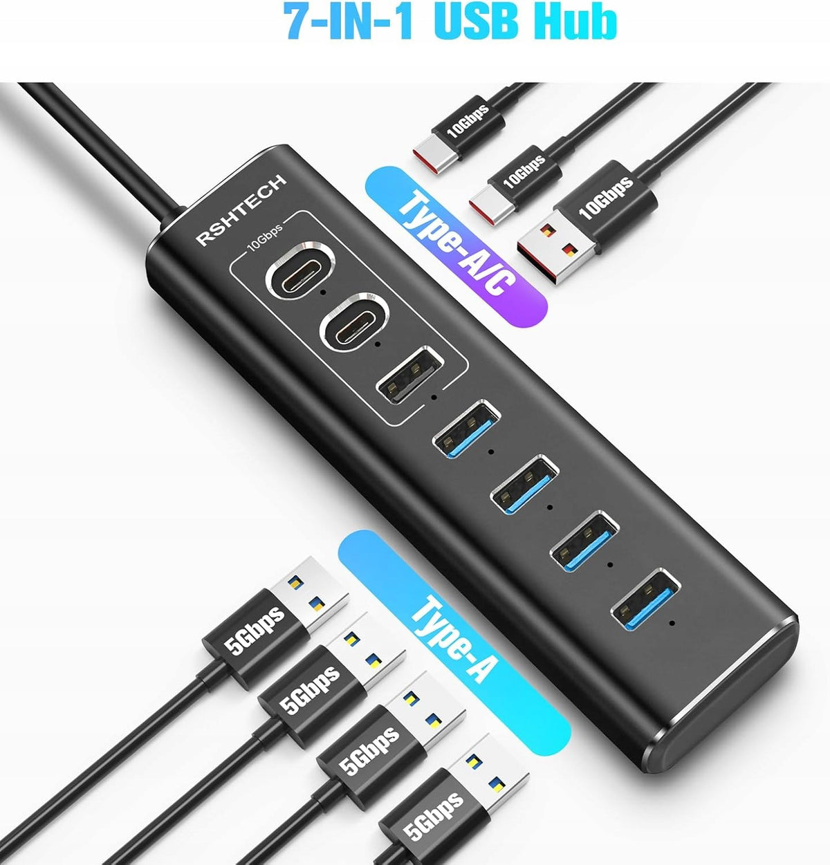 HUB USB C 3.2 Hub with RSHTECH Power Supply 7 Ports Splitter Manufacturer code RSH-A107C