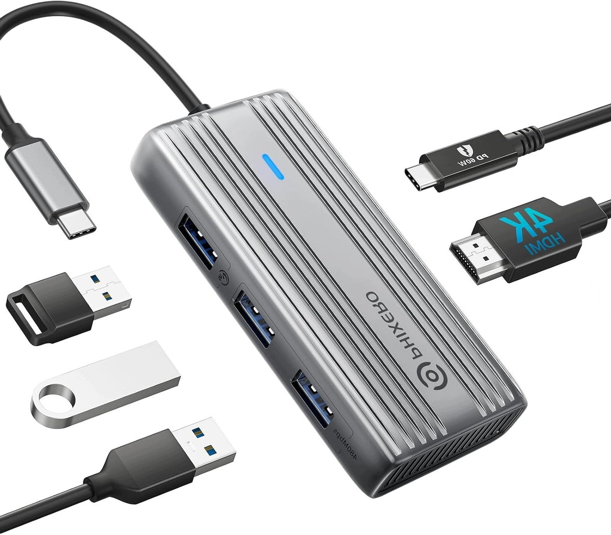 HUB USB C 5IN1 MULTIPORT 4K HDMI PD 60W USB 3 0 2X USB 2 0 FOR LAPTOPS