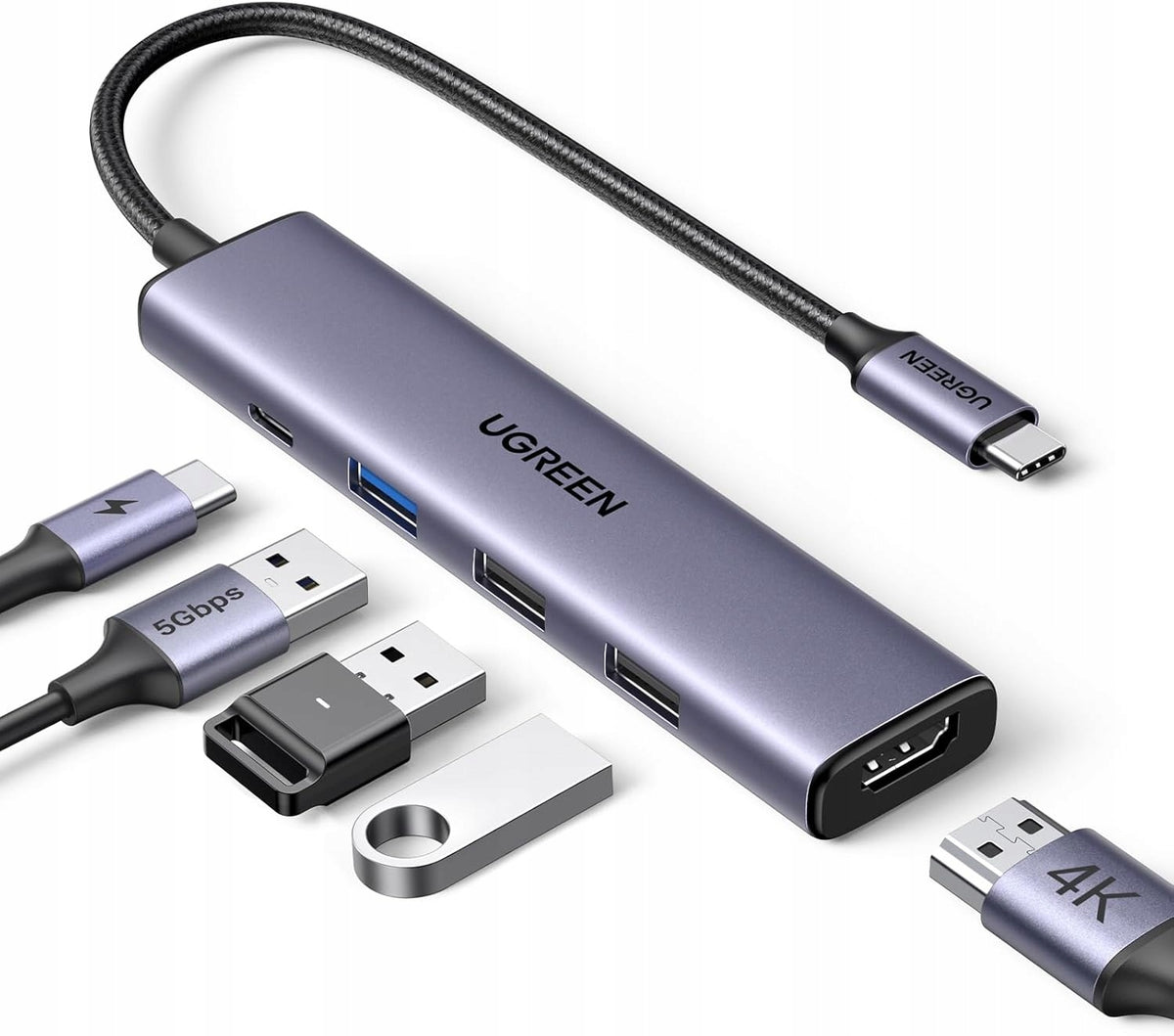 HUB USB C 5IN1 PD100W HDMI 4K 3 USB PORTS A ADAPTER