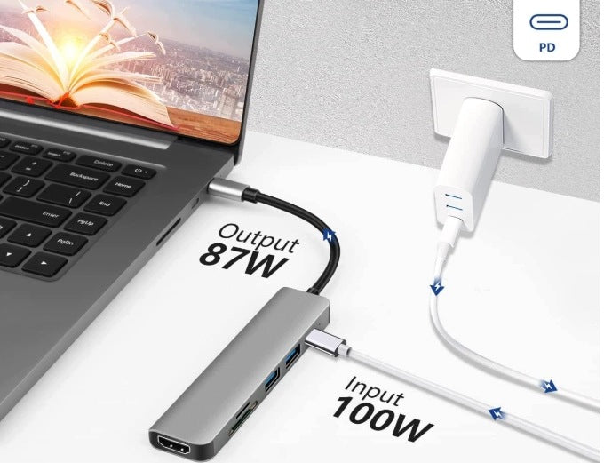 HUB USB C 6IN1 HDMI 4K PD 100W SD TF USB 3.0 FOR LAPTOP Packaging status original