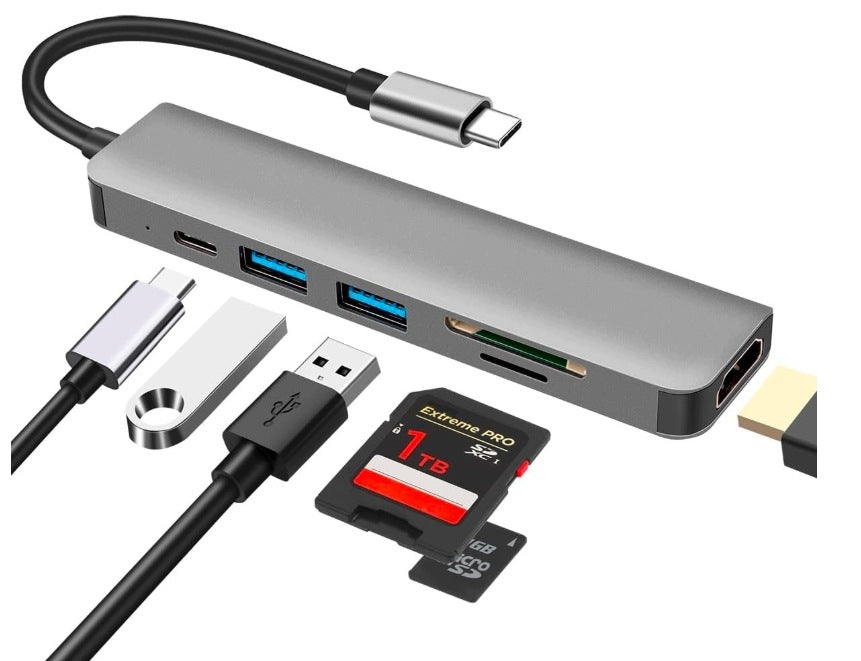 HUB USB C 6IN1 HDMI 4K PD 100W SD TF USB 3.0 FOR LAPTOP
