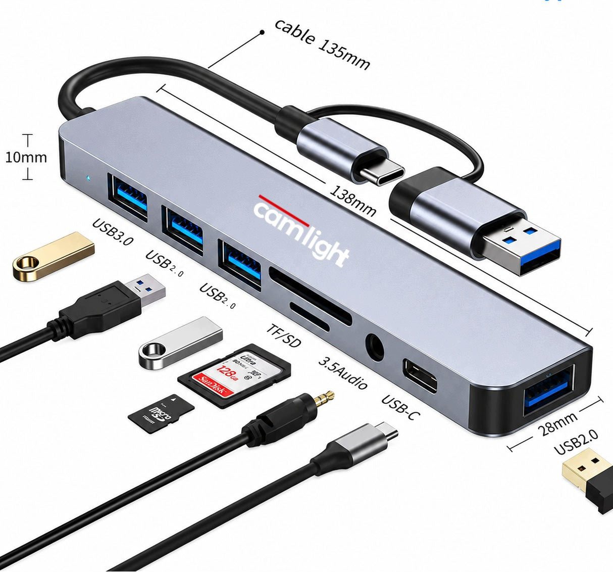 HUB USB-C 8in1 Adapter 4x USB Memory Card Reader SD microSD USB-C PD Jack